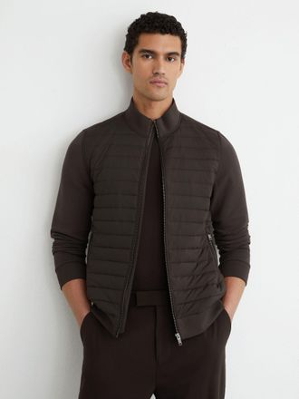 Reiss Chocolate Brown Hybrid Quilt and Interlock Zip Jacket, Xxl