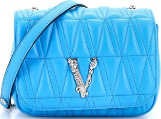 Versace Virtus Chain Flap Shoulder Bag Quilted Leather Mini