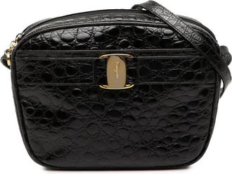 Ferragamo Pre-owned Ferragamo Croc Embossed Leather Vara Crossbody Ladies UBMA6QXAIZ7QQC4J