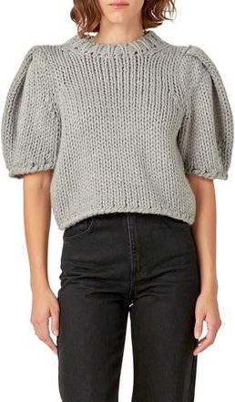 English Factory Puff Sleeve Knit Shirt in Heather Grey at Nordstrom Rack, Size Large