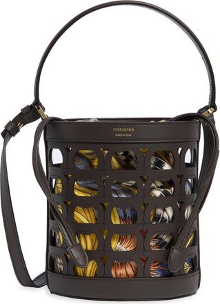 Ferragamo Gancio Leather Bucket Bag in Testa Di Moro at Nordstrom