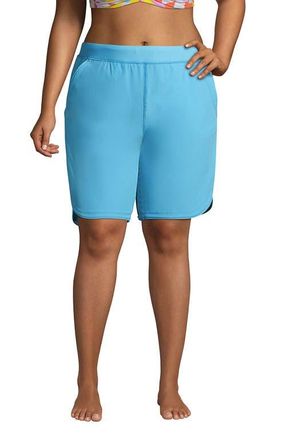 Lands End Plus Size Sunshade UPF 50 9 Board Shorts with Panty in Turquoise at Nordstrom, Size 18W