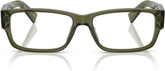 Prada 57mm Rectangular Optical Glasses in Transparent Green at Nordstrom