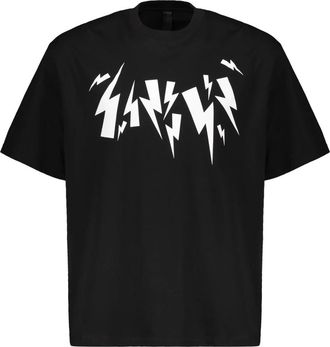 Neil Barrett Graphic Cotton T-Shirt - Heren - T-shirts - Zwart - M - Katoen - Tops
