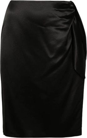 Saint Laurent Satijnen Rok met Knoopdetail - Dames - Korte rokken - Zwart - M - Satijn - Rokken