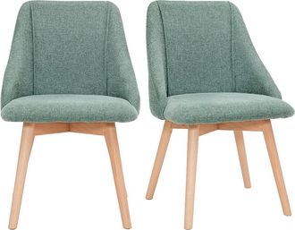 Miliboo Miliboo - Set De 2 Sillas De Tela Efecto Aterciopelado Texturizado Verde Y Madera Clara Higgins
