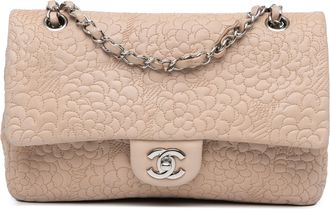 Chanel Blush Medium Lambskin Camellia Stitched Double Flap