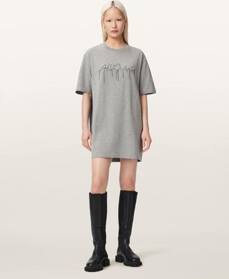 AllSaints Cotton Chains Embellished T-Shirt Mini Dress, Size: XS