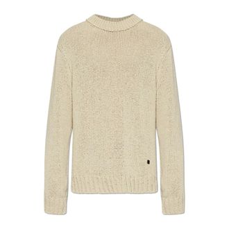 Balmain Round-neck Knitwear, male, Beige, Size: 2XL Light Cotton Jumper