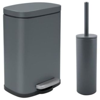 Spirella Juego De Papelera Con Pedal Y Escobilla 5l Akira Gris Mate Spirella