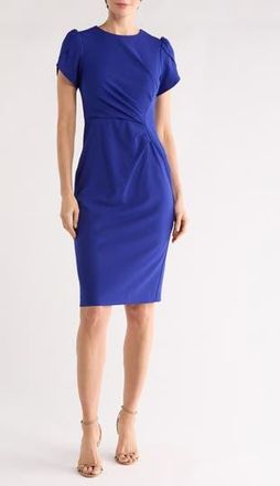 Vince Camuto Short Sleeve Pleated Waist Sheath Dress in Cobalt at Nordstrom Rack, Size 12