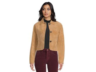 Blank NYC Real Suede Cropped Blazer Womens Jacket Cinnamon Crunch : MD, Leather