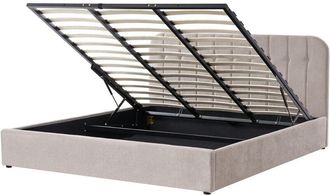 Beliani Cama Elegante Con Almacenaje 180 X 200 Cm De Chenilla Con Somier De L&aacute;minas Cabecero Tapizado Beige Challans