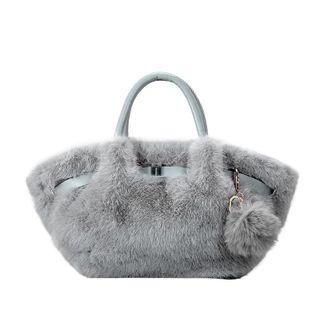 Generic Womens Plush Bags Plush Bag Bucket Handbag Folded Ball Shoulder Crossbody Small Size Polyester Lining Magnetic(Blue)