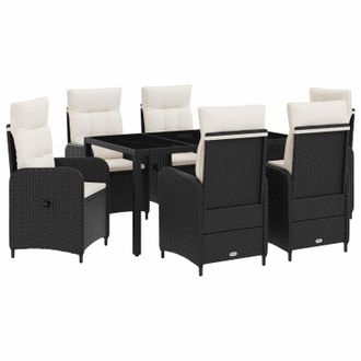 vidaXL Juego De Comedor Para Exteriores 7 Pcs Negro Y Blanco Crema Vidaxl