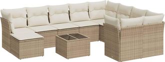 vidaXL Set De Sof&aacute;s De Jard&iacute;n 11pzas Con Cojines Rat&aacute;n Sint&eacute;tico Beige Vidaxl