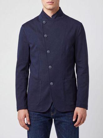 Emporio Armani Slim Fit Double-Breasted Short Jacket in Wool and Cotton Blend