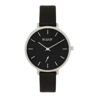 Kazar Zwart en zilveren horloge met lederen band - Dames - Horloges - Zwart - ONE Size - Accessoires