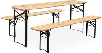 Sweeek Sweeek - 6-seater woden table + 2 folding benches, Bayonne, Natural, 177x49.5x75.5 cm