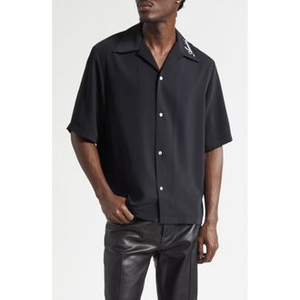 Amiri Logo Embroidered Camp Shirt in Black at Nordstrom, Size Xxx-Large