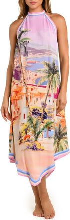 L'agence Elise Postcard Print Cover-Up Halter Dress in Pink Multi at Nordstrom, Size X-Small