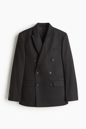 H&M Regular Fit Double-breasted Jacket in Black at Nordstrom, Size 48