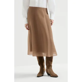 Brunello Cucinelli Crispy silk circle skirt in Brown at Nordstrom, Size 46