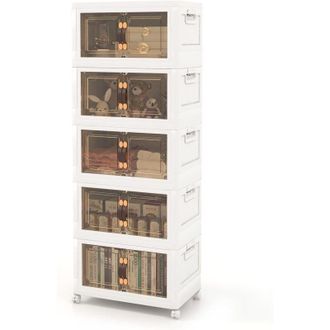 Costway Costway - Juego De 3 Contenedores Apilables Con Ruedas Bloqueables, 3 Cajas Organizadoras Plegables De Pp Con Tapas, Caja De Almacenamiento Apilable C