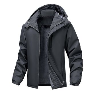Generic Mens Waterproof Faux Fur Lined Coat, Warm Winter Jacket Outdoor, Mountain Hiking Windproof with Detachable Hood, Ice Skating Snowboarding (Grey, XXXXX