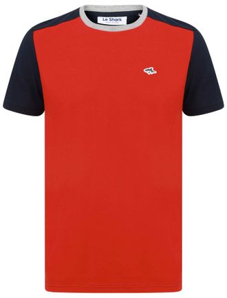 Le Shark Mens Padfield Pique Cotton T-Shirt with Contrast Sleeves - Scarlet Sage - S