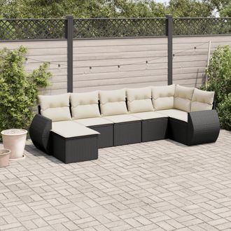 vidaXL Vidaxl - Set De Comedor De Jard&iacute;n 7 Pzas Y Cojines Rat&aacute;n Sint&eacute;tico Negro