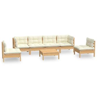 vidaXL Muebles De Jard&iacute;n 7 Pzas Y Cojines Madera Maciza De Pino Crema Vidaxl