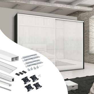 Emuca Emuca - Kit De Herrajes Para Armario De 2 Puertas Correderas Y Cierre Suave Placard 74, Modelo Tirador Sharp, Espesor 19mm, Tableros No Incluidos, Pin