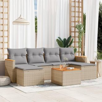 vidaXL Vidaxl - Juego De Sof&aacute;s Jard&iacute;n Con Cojines Beige Mezcla 7 Pzas Rat&aacute;n Pe