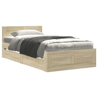 Berkfield Home Bed Frame with Headboard without Mattress Sonoma Oak 90x190 cm Single in Light Tan