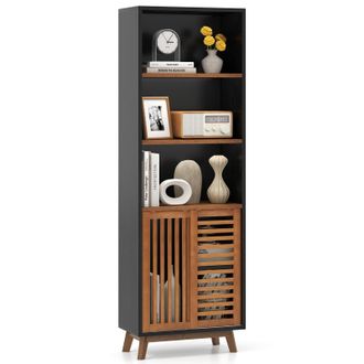 Costway Costway 178 CM Bookshelf 5-Tier Bookcase w/Reversible Adjustable Shelf in Walnut