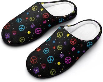 Generic Colorful Peace Sign Mens Slippers Comfortable And Non-slip Cotton Slipper Shoe for House