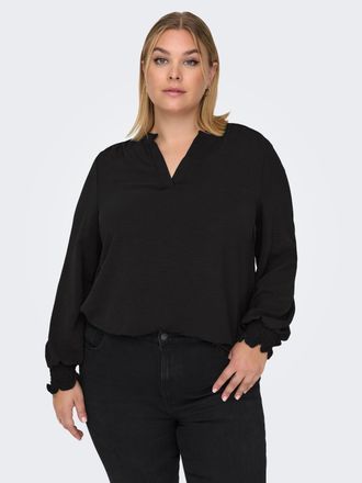 Only Carmakoma Shirtbluse ONLY CARMAKOMA CARMETTA LIFE V-NECK TOP WVN NOOS, Damen, Gr. 42, schwarz, Web, Obermaterial: 100% Polyester, unifarben, regular fit normal,