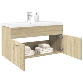 Berkfield Home Bathroom Sink Cabinet with Built-in Basin Sonoma Oak in Brown