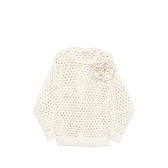 Blumarine Floral-appliqu&eacute; Open-knit Sweater