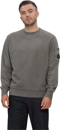 C.P. Company Brushed and Emerized Diagonal Fleece Lens Crewneck Sweatshirt - Heren - Sweatshirts - Groen - L - Katoen - Hoodies & sweatvesten