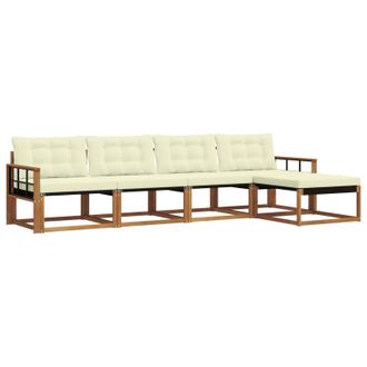 vidaXL Conjunto De Sof&aacute;s De Exterior Con Coj&iacute;n 5 Pcs Natural Y Crema Vidaxl