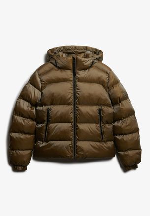 Superdry Steppjacke SUPERDRY HOODED LUXE SPORTS PUFFER, Damen, Gr. L, gr&uuml;n (khaki sheen), Web, Obermaterial: 60% Polyester, 40% Nylon, unifarben, slim fit, Jac