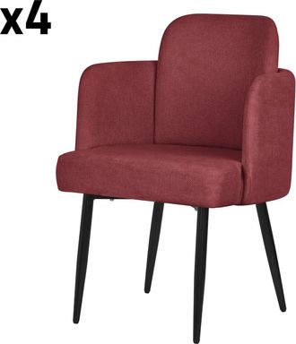 ML Design Set de 4 Sillas de comedor funda de tela roja respaldo y reposabrazos