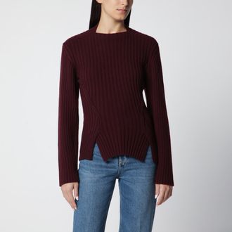 Victoria Beckham Maglione a coste in lana e cashmere grigio scuro