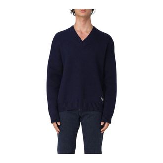 Emporio Armani V-neck Knitwear, male, Blue, S, V-Neck Knit Jumper
