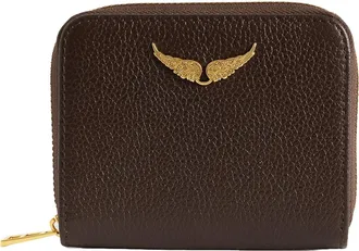 Zadig&Voltaire Mini Grained Leather Card Case in Brownie at Nordstrom