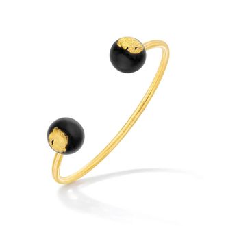 Gold & Honey Womens Lucite Bead Cuff In Black-Silver Leaf