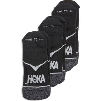Hoka One One Run Assorted 3-Pack No-Show Socks in Black /Black /Black at Nordstrom, Size Medium