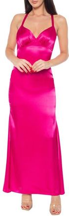 Jump Apparel Strappy Back Satin Charmeuse Gown in Fuchsia at Nordstrom, Size 0